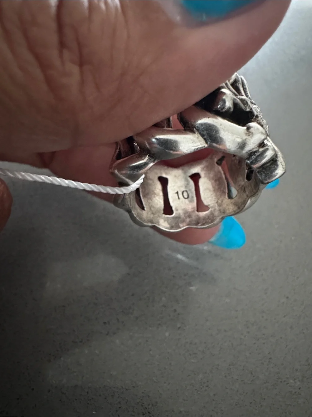Men's Silver Gothic Fleur-Style Statement Ring with Accent Stones size 10